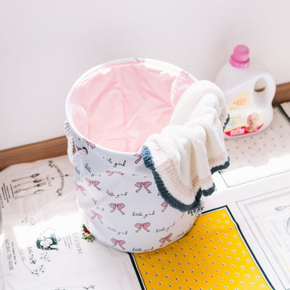 Pink Large Laundry Basket Round Dirty Clothes Toys Folding Bucket Anti-dust Big Storage Barrel Hamper - StorageandmoreStorage