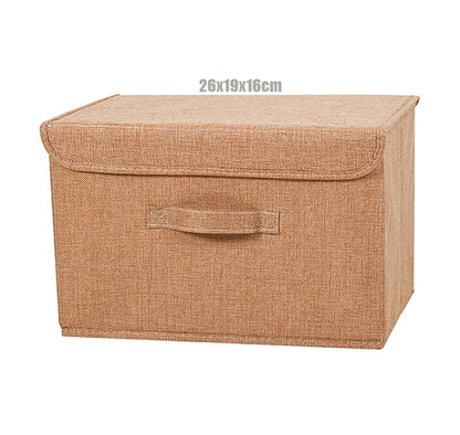 2021 New Washable Cotton Linen Fabric Folding CD Storage Box Foldable Bins Toys Organizer With Lid Storage Basket Laundry Basket - StorageandmoreStorage