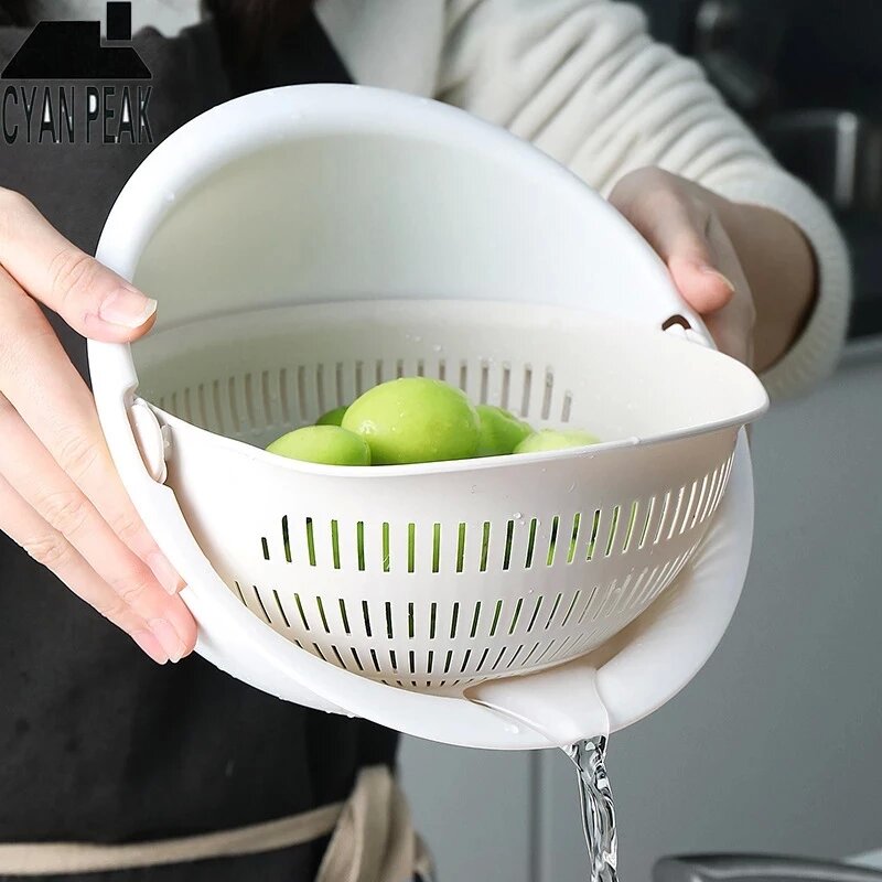 Kitchen Silicone Double Drain Basket Bowl Washing Storage Basket Strainers Bowls Drainer Vegetable Cleaning Colander Tool - StorageandmoreStorage