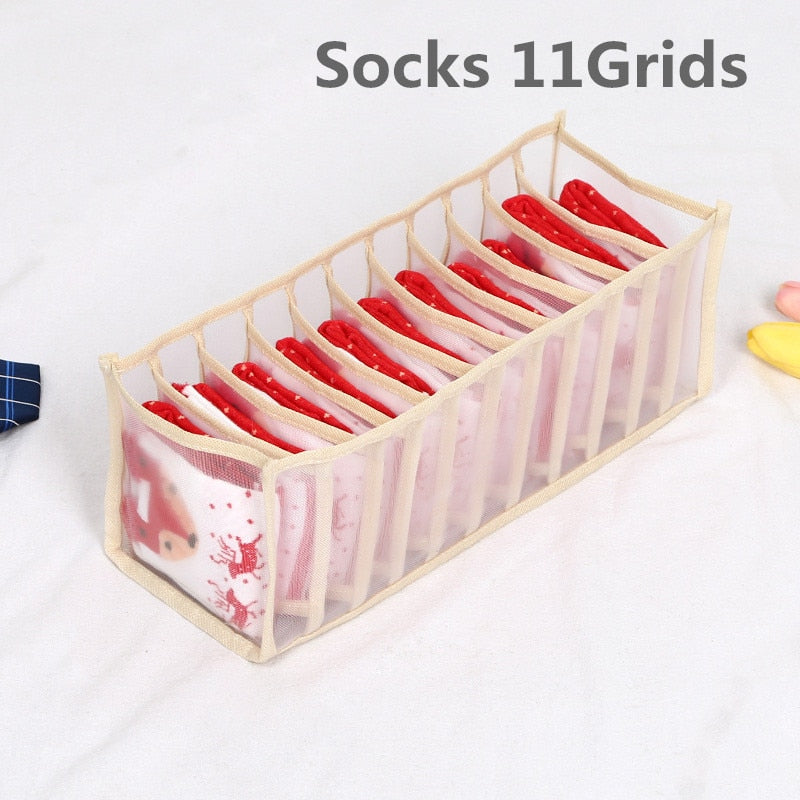 New 6/7/9/11 Grids Washable T-shirt Jeans Compartment Storage Closet Clothes Drawer Mesh Separation Box Stacking Pants Drawe - StorageandmoreStorage