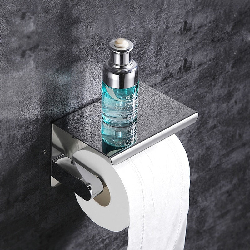 Stainless Steel Toilet Paper Holder Bathroom Wall Mount WC Paper Phone Holder Shelf Towel Roll shelf Accessories - StorageandmoreStorage