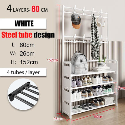 Entryway Coat Rack, Shoe Rack,Shelving Organizer, Storage Shelves With 8 Hooks Multifunctional Hallway Organizer Hanging Storage - StorageandmoreStorage