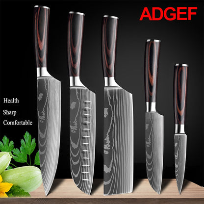 Japanese Kitchen Knife Set Laser Damascus Pattern Stainless Steel  Sharp Cleaver Slicing Utility Knives Kitchen Tools - StorageandmoreStorage