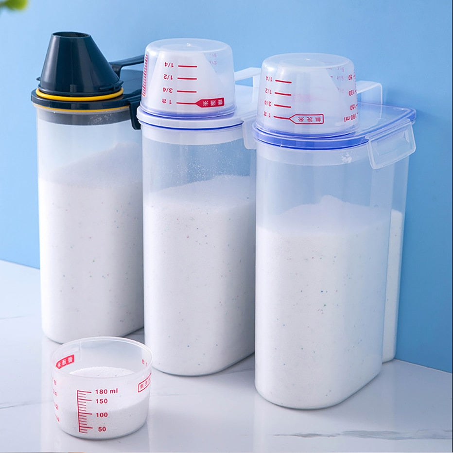 Powder Storage Box Plastic Kitchen Rice Grains Container Bathroom Laundry Powder Detergent Case with Pour Mouth - StorageandmoreStorage