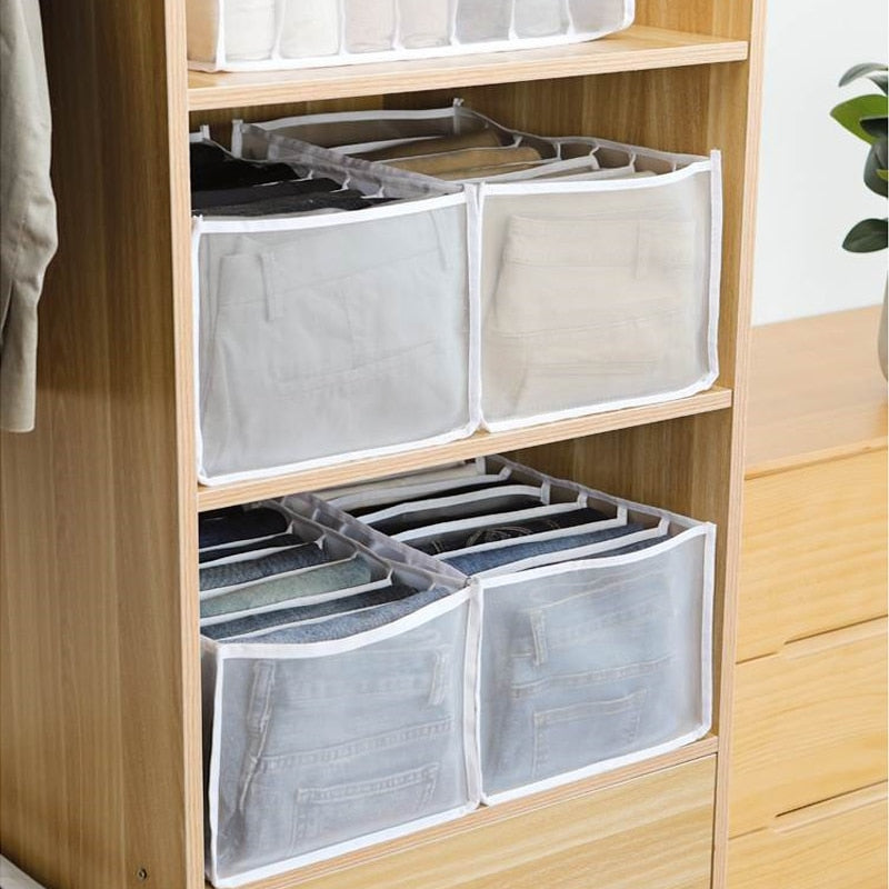 Jeans Compartment Storage Box Closet Clothes Drawer Mesh Separation Box Stacking Pants Drawer Divider Can Washed Home Organizer - StorageandmoreStorage