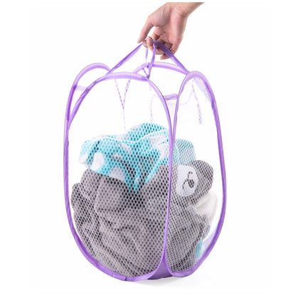 Folding Laundry Storage Basket Household Dirty Clothes Bag  Light Nylon Mesh Color Net Laundry Basket Sundries Organization - StorageandmoreStorage