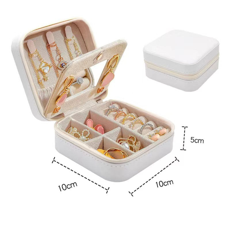 Portable Jewelry Storage Box Travel Organizer Jewelry Case Leather Storage Earrings Necklace Ring Jewelry Organizer Display - StorageandmoreStorage