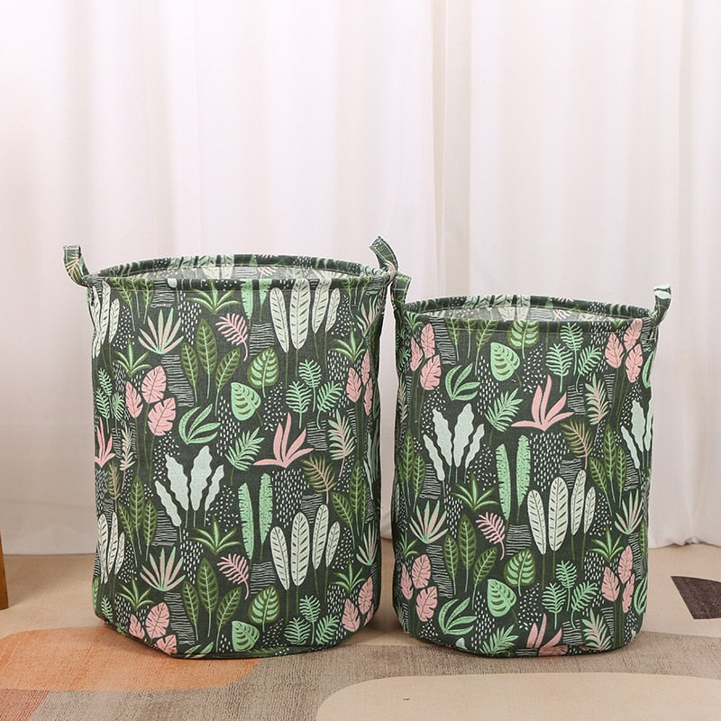 New Print Laundry Basket Portable Foldable Home Laundry Storage Bag Cotton Linen Hamper for Kids Toys Dirty Clothes Basket - StorageandmoreStorage