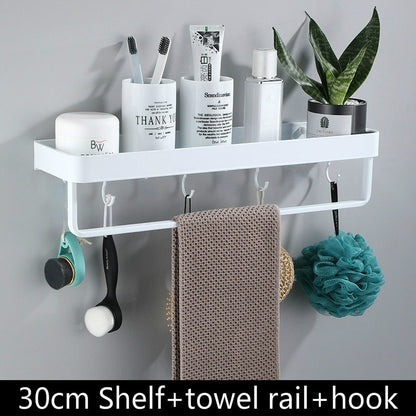 Bathroom Shelf Wall Shelves Shelf Aluminum Black Bathroom Corner Shelf Wall Mounted Black Aluminum Kitchen Storage Holder - StorageandmoreStorage