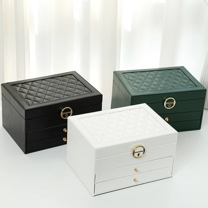 Three Layers New Retro High Quality Pu Jewelry Box With Necklace Hook  Earrings Ring Bracelet Storage Case Green  Colors - StorageandmoreStorage