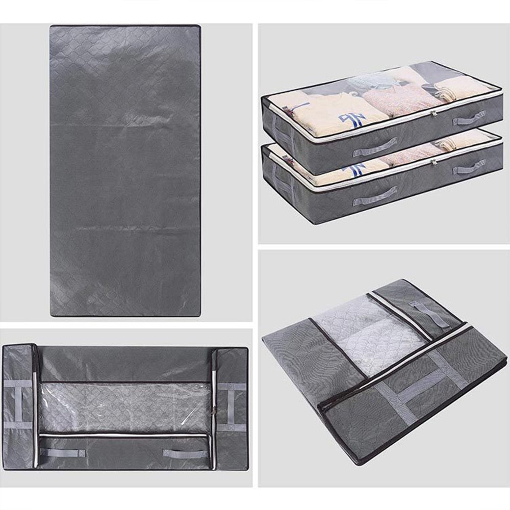 Under Bed Storage Organizer Bag Sturdy Structure Large Capacity Underbed Bag Reinforced Handle Clear Window Store for Clothing - StorageandmoreStorage