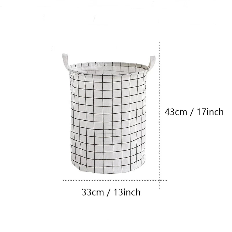 Dirty Laundry Basket Cotton Linen Foldable Round Waterproof Organizer Bucket Clothes Toys Large Capacity Home Storage Basket - StorageandmoreStorage