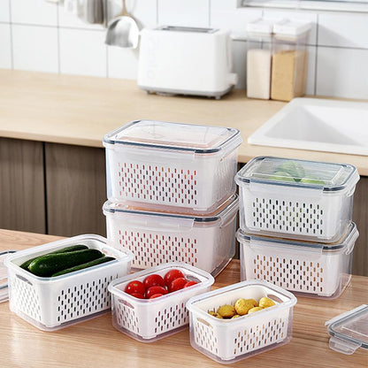 Refrigerator Storage Box Fridge Organizer Fresh Vegetable Fruit Boxes Drain Basket Storage Containers Pantry Kitchen Organizer - StorageandmoreStorage