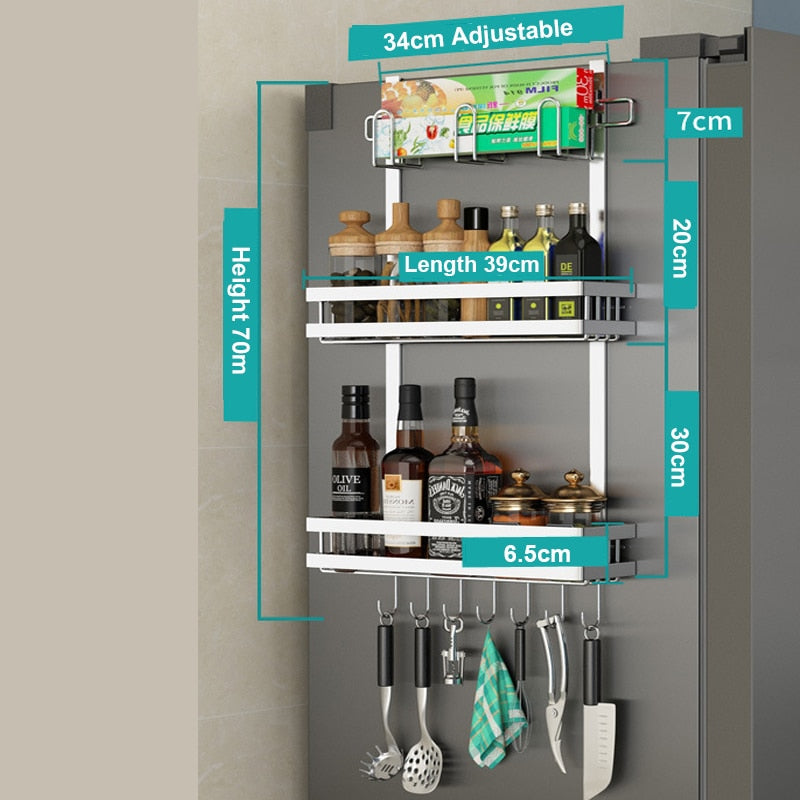 Refrigerator Side Storage Rack Fridge Shelf Cupboard Organizer Kitchen Cabinet Space Saving Refrigerator Hanging Storage Rack - StorageandmoreStorage