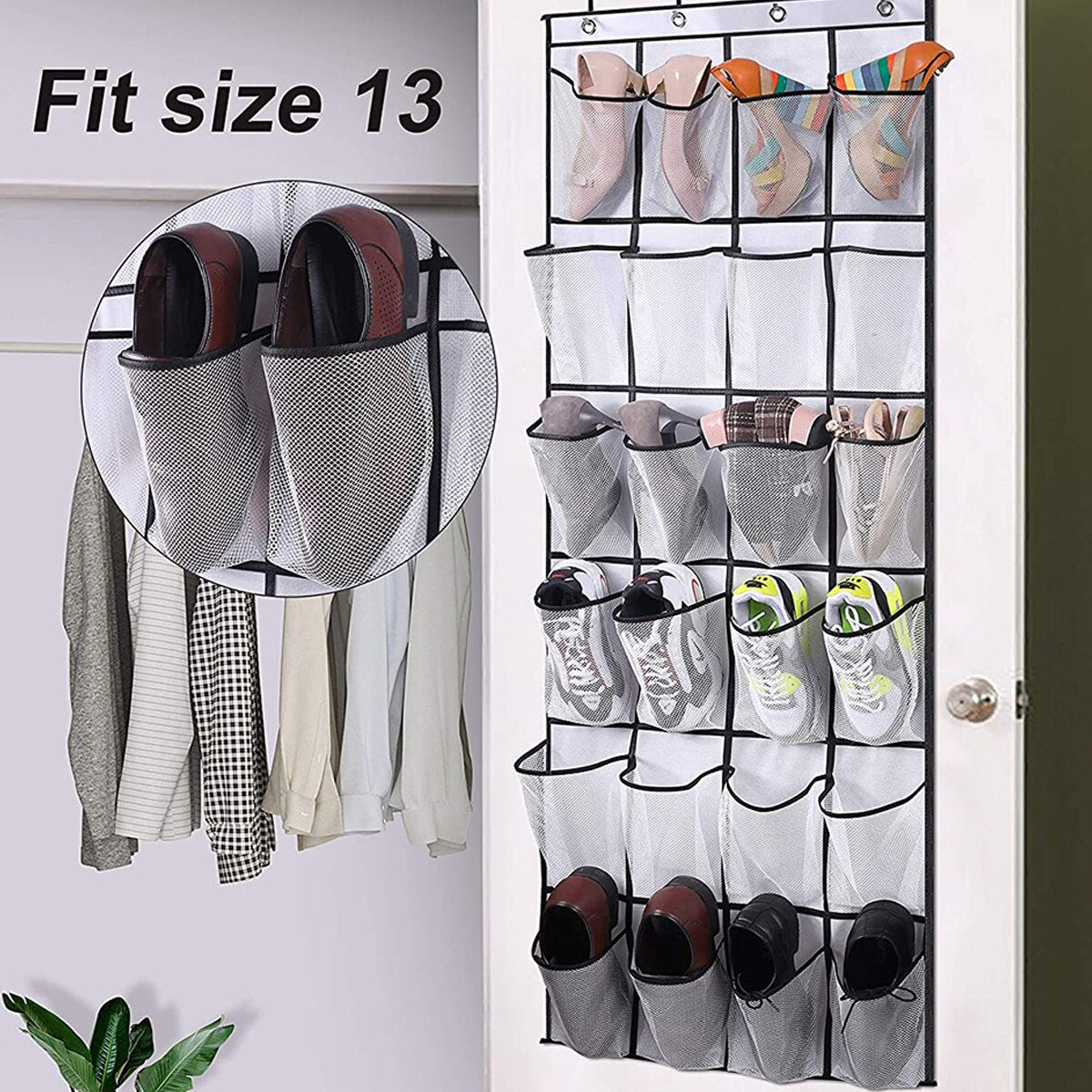 24 Pockets Shoes Organizer Rack Hanging Organizers Space Saver Hanging Over The Door Behind Closet Organizer Storage Hanger - StorageandmoreStorage