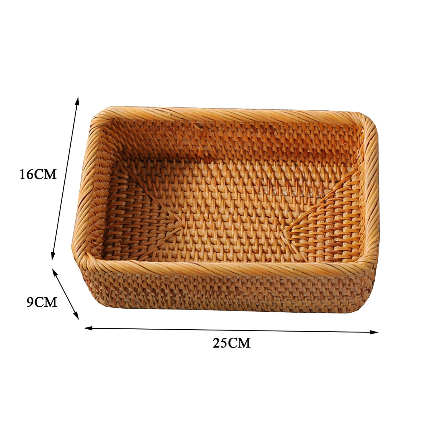 Hand-woven Rattan Wicker Storage Basket Cosmetic Rectangular Box Fruit Tea Bread Picnic Basket Household Kitchen Organizers - StorageandmoreStorage