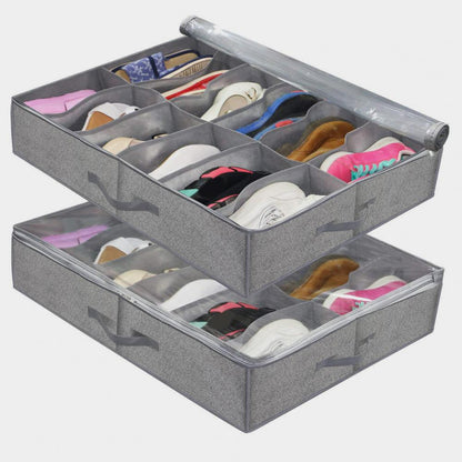 Practical 10 Grids Space-saving Underbed Organizer Non Woven Fabric Under Bed Shoe Organizer Convenient for Bedroom - StorageandmoreStorage