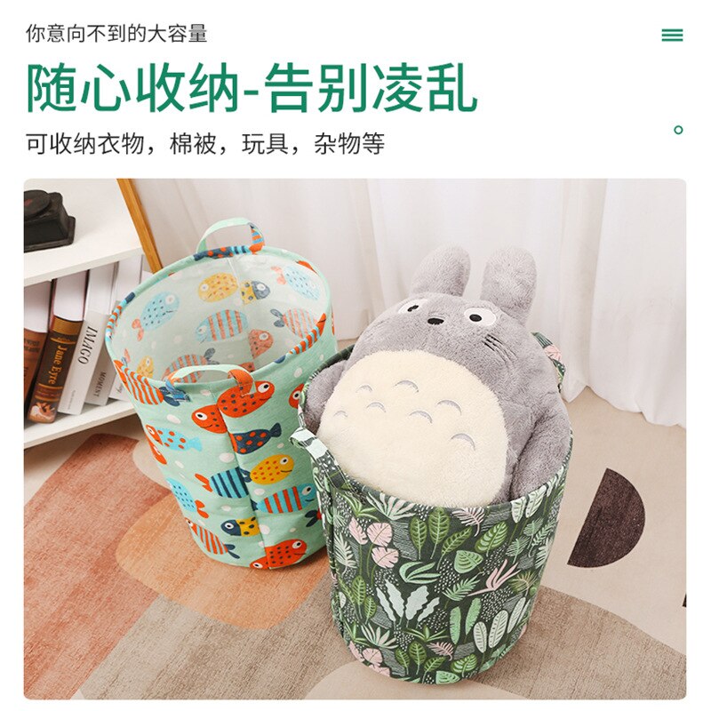 New Print Laundry Basket Portable Foldable Home Laundry Storage Bag Cotton Linen Hamper for Kids Toys Dirty Clothes Basket - StorageandmoreStorage