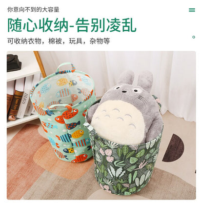 New Print Laundry Basket Portable Foldable Home Laundry Storage Bag Cotton Linen Hamper for Kids Toys Dirty Clothes Basket - StorageandmoreStorage