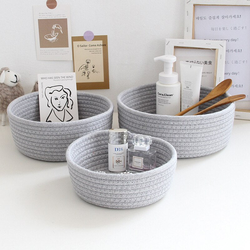 1PCS Woven Desktop Sundries Organizer Box INS Nordic Cotton Rope Storage Baskets Baby Dirty Clothes Laundry Basket Hamper - StorageandmoreStorage