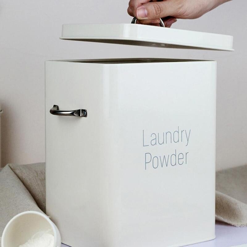 New Laundry Detergent Powder Storage Tin Box Farmhouse Detergent Handy Soap Decor Room Laundry Container Washing Dispenser - StorageandmoreStorage