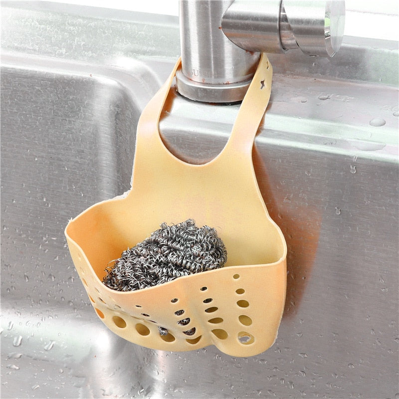 Sink Shelf Soap Sponge Drain Rack Hanging Bag Kitchen Accessorie Bathroom Holder Strap Faucet Storage Basket with Drain Holes - StorageandmoreStorage