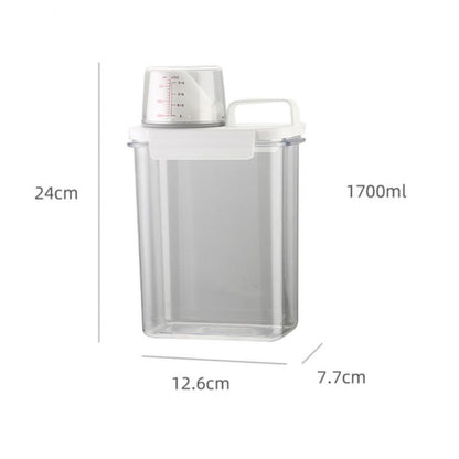 Laundry Powder Detergent Dispenser Airtight Clear Multi-Use Grains Rice Food Container Storage Box With Pour Spout Measuring Cup - StorageandmoreStorage