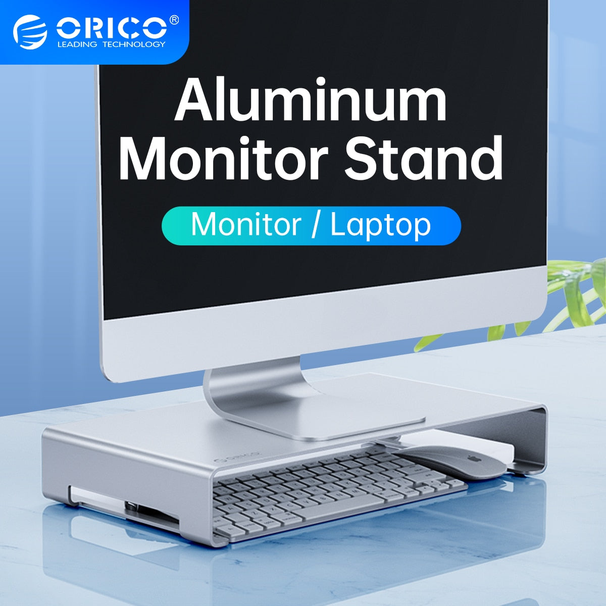 ORICO Aluminum Monitor Stand Riser Computer Universal Laptop Stand Metal Desktop Stand Organizer for iMac MacBook PC Home Office - StorageandmoreStorage