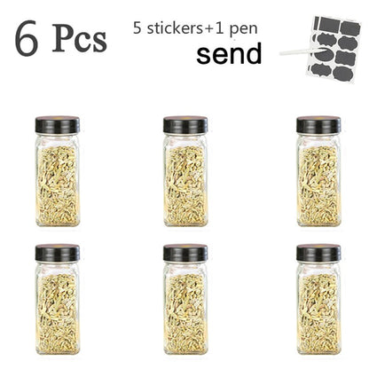 3-12PCS Set Seasoning Jar Square Glass Container Seasoning Bottle Kitchen Outdoor Camping Seasoning Container Glass Sealed Jar - StorageandmoreStorage