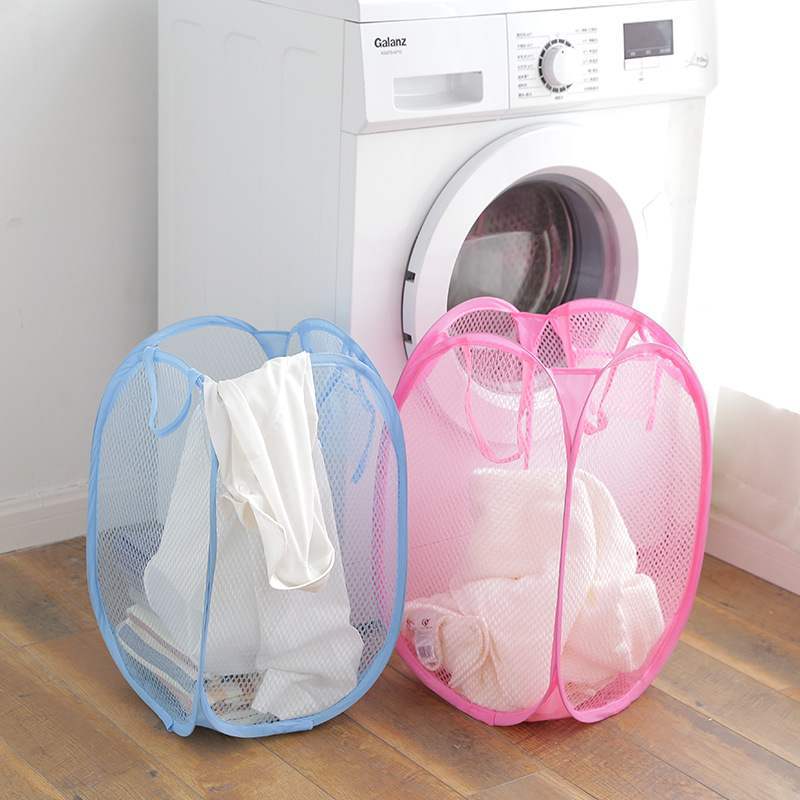 Folding Laundry Storage Basket Household Dirty Clothes Bag  Light Nylon Mesh Color Net Laundry Basket Sundries Organization - StorageandmoreStorage