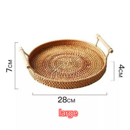 Hand-woven Rattan Wicker Basket Fruit Tea Snack Bread Basket Cosmetic Rectangular Storage Box Household Kitchen Supplies - StorageandmoreStorage