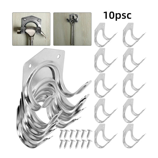 1/5/10pcs Hanger Sets Tools Storage Hooks Wall Mount Metal Double Hooks Garage Shed Hanging Organizer Garden Bracket - StorageandmoreStorage