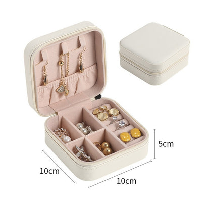 Portable Jewelry Storage Box Travel Organizer Jewelry Case Leather Storage Earrings Necklace Ring Jewelry Organizer Display - StorageandmoreStorage