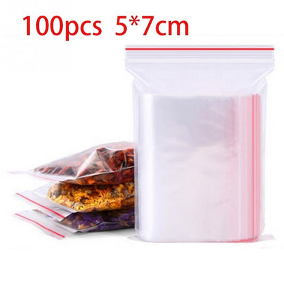 100/300/500Pcs/Pack Resealable Plastic Selaing Bags Clear Poly Reusable Bag Food Storage Reclosable Vacuum Fresh Organize Bag - StorageandmoreStorage