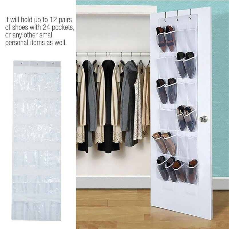 24 Grid Shoes Organizer Rack for Room Over Door Hanging Storage Holder Rack Bedroom Closets Shoes Wall-mounted Storage Bag - StorageandmoreStorage