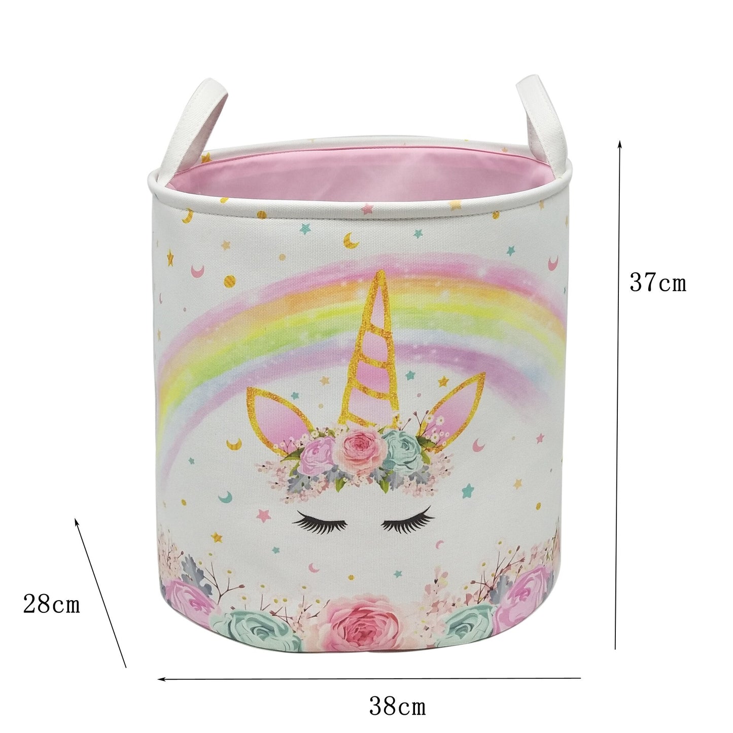 Pink Large Laundry Basket Round Dirty Clothes Toys Folding Bucket Anti-dust Big Storage Barrel Hamper - StorageandmoreStorage