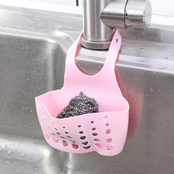 Sink Shelf Soap Sponge Drain Rack Hanging Bag Kitchen Accessorie Bathroom Holder Strap Faucet Storage Basket with Drain Holes - StorageandmoreStorage