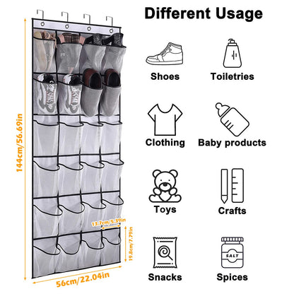 24 Pockets Shoes Organizer Rack Hanging Organizers Space Saver Hanging Over The Door Behind Closet Organizer Storage Hanger - StorageandmoreStorage