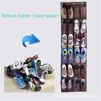 24 Pockets Shoe Hanger Door Hanging Storage Space Organizer Rack Wall Storage Bag Closet Holder - StorageandmoreStorage