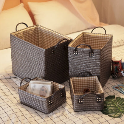 Woven Storage Basket Sundries Organizer Keys Clothes Toys Laundry Baskets Hamper Desktop Organizer Picnic Food Container Case - StorageandmoreStorage