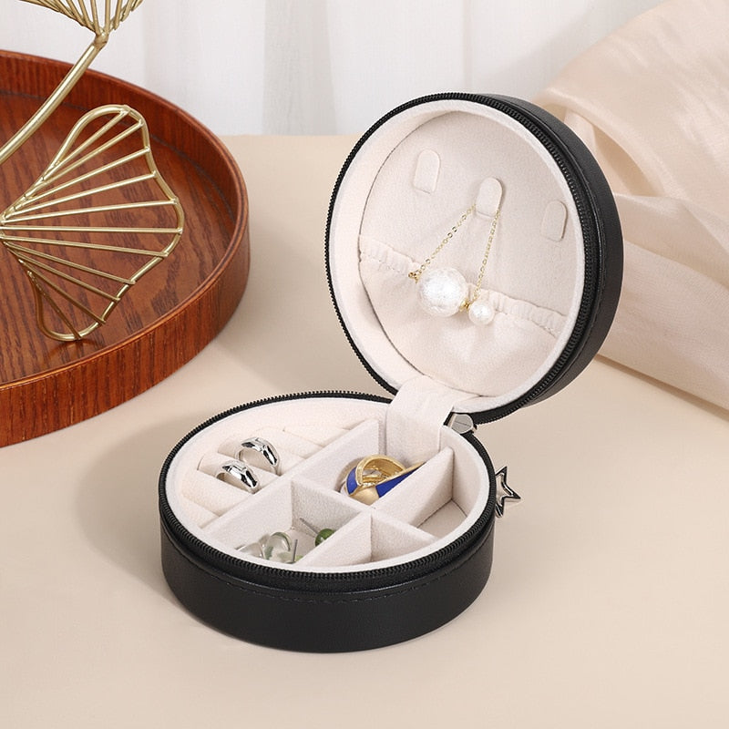 Portable Jewelry Storage Box Travel Organizer Jewelry Case Leather Storage Earrings Necklace Ring Jewelry Organizer Display - StorageandmoreStorage