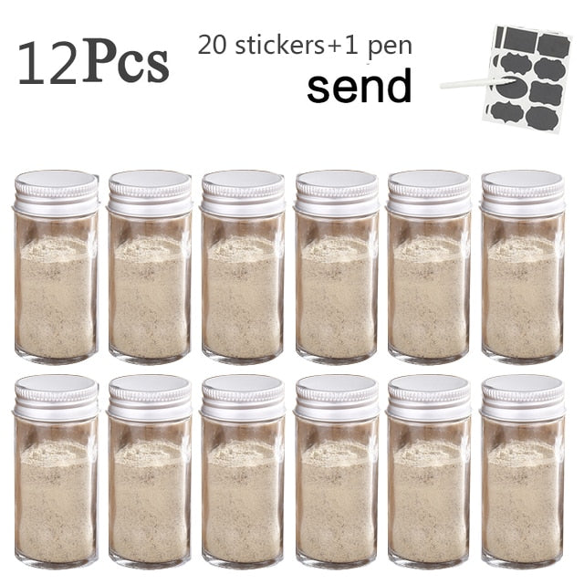 3-12PCS Set Seasoning Jar Square Glass Container Seasoning Bottle Kitchen Outdoor Camping Seasoning Container Glass Sealed Jar - StorageandmoreStorage