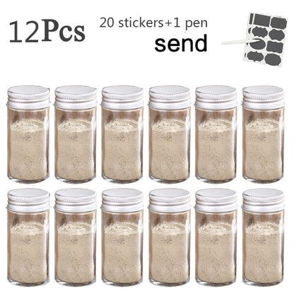 3-12PCS Set Seasoning Jar Square Glass Container Seasoning Bottle Kitchen Outdoor Camping Seasoning Container Glass Sealed Jar - StorageandmoreStorage