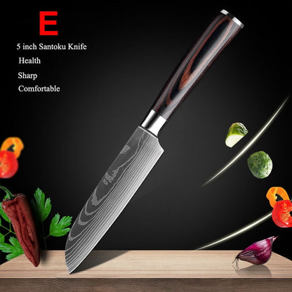 Japanese Kitchen Knife Set Laser Damascus Pattern Stainless Steel  Sharp Cleaver Slicing Utility Knives Kitchen Tools - StorageandmoreStorage