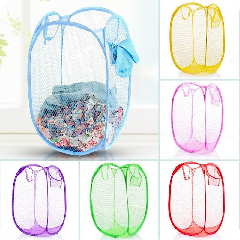 Storage Baskets Laundry Clothes Laundry Basket Bag Foldable Up Easy Open Mesh Laundry Clothes Hamper Basket for College Dorm - StorageandmoreStorage