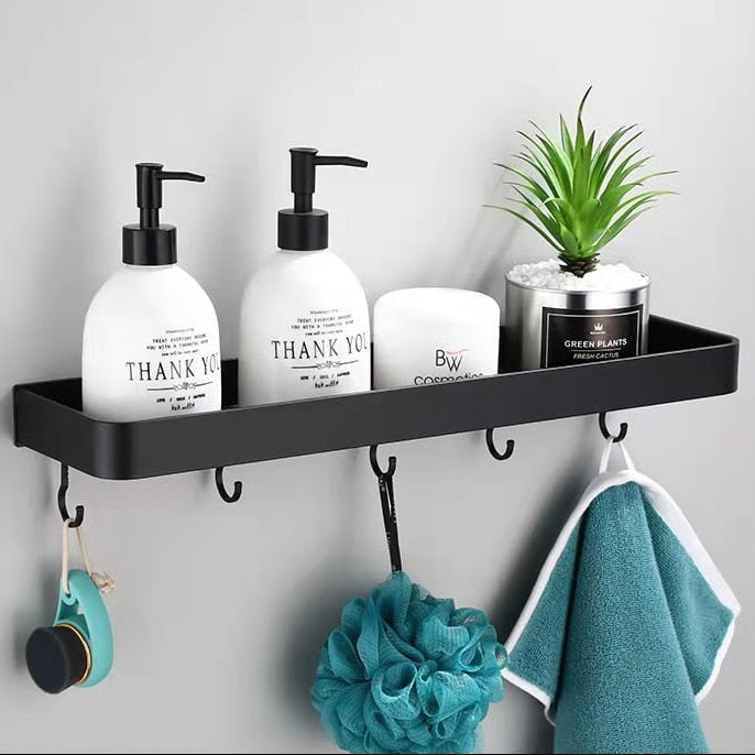 Bathroom Shelf Wall Shelves Shelf Aluminum Black Bathroom Corner Shelf Wall Mounted Black Aluminum Kitchen Storage Holder - StorageandmoreStorage