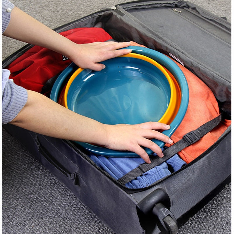 Silicone Folding Bucket Car Washbasin Basin Collapsible Laundry Accessories Portable Sink Camping Supplies Dorm Room Essentials - StorageandmoreStorage