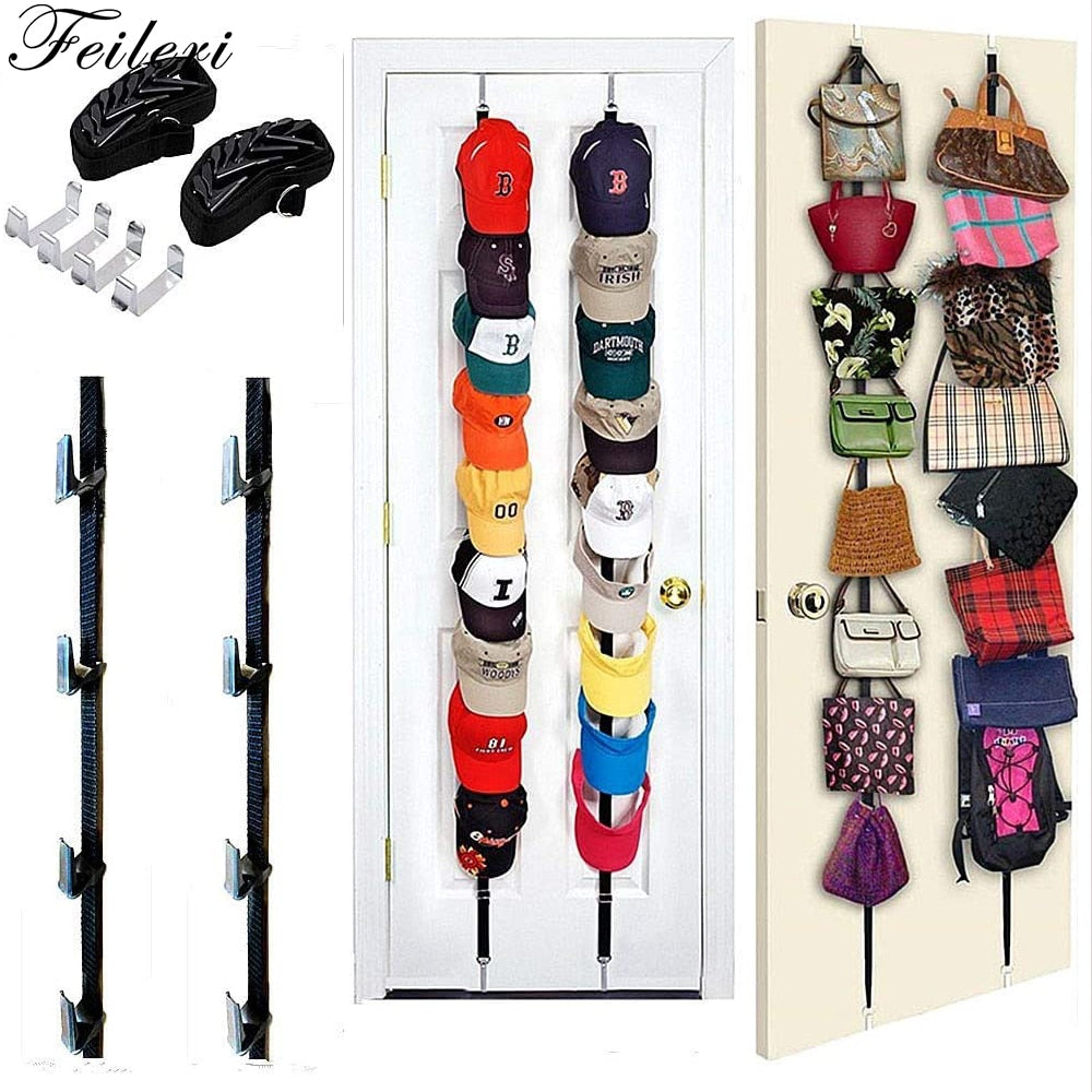 Adjustable Seamless Over Door Hook Rope Hat Baseball Cap Rack Holder Organizer Clothing Convenient Accessories Hanger - StorageandmoreStorage