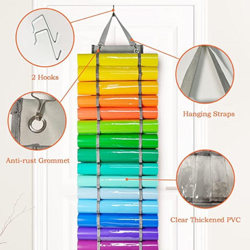 24/48Tube Vinyl Roll Holder Vinyl Storage Organizer With 5/10 Mesh Pockets Storage Wall Mount/Over The Door Vinyl Roll Storage - StorageandmoreStorage